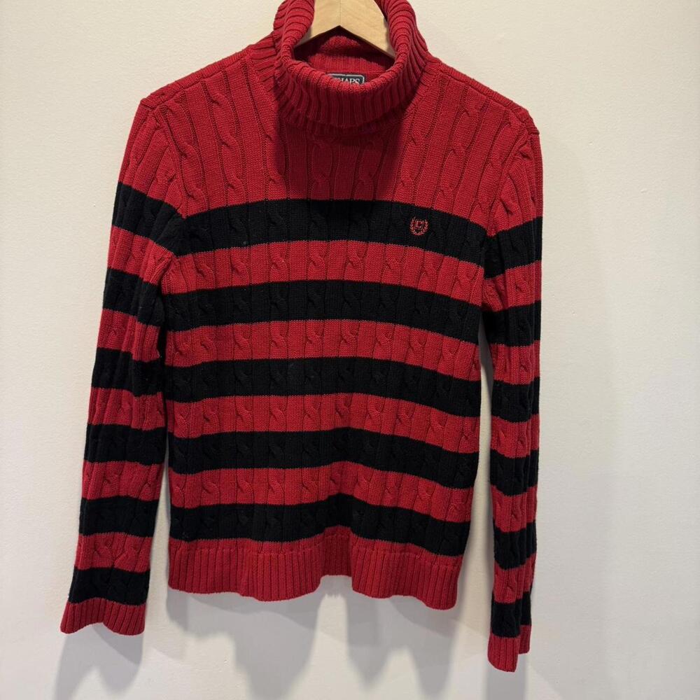 Chaps Classics Red and Black Striped Turtleneck Sweater Medium